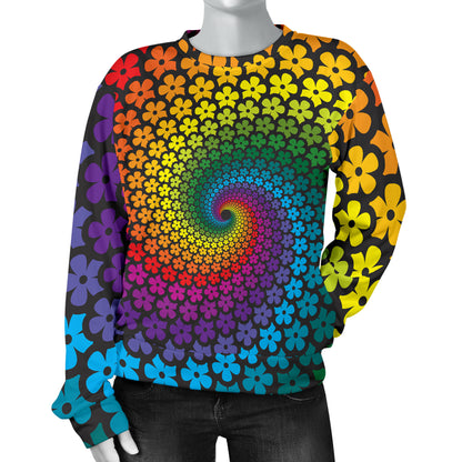 Flower Power Rainbow Spiral Print Women Long Sleeve Sweatshirt