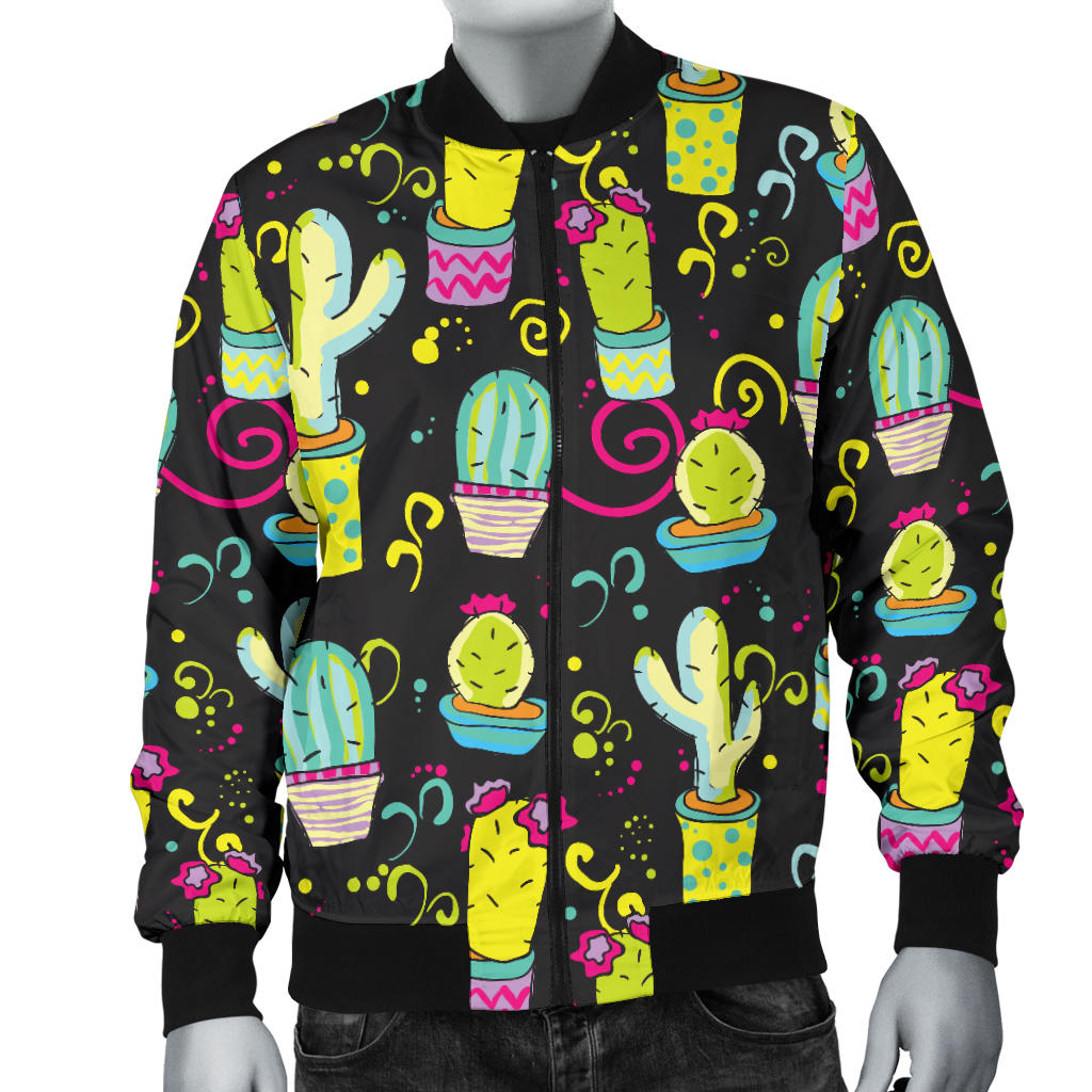 Cactus Neon Style Print Pattern Men Bomber Jacket