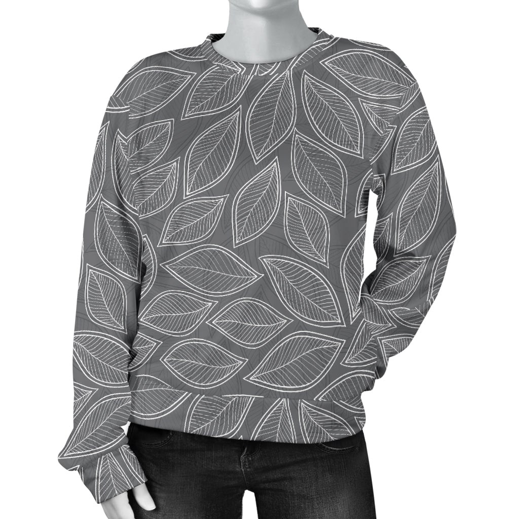 Elm Leave Grey Print Pattern Women Long Sleeve Sweatshirt