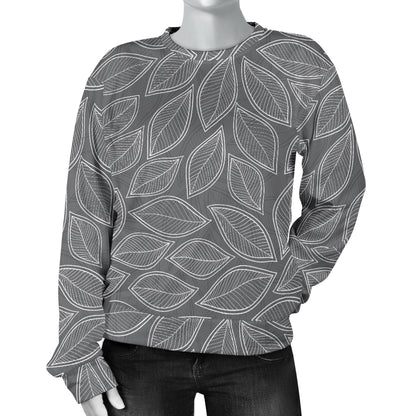 Elm Leave Grey Print Pattern Women Long Sleeve Sweatshirt
