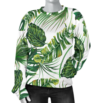 Green Pattern Tropical Palm Leaves Women Long Sleeve Sweatshirt