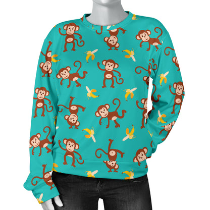 Monkey Banana Design Themed Print Women Long Sleeve Sweatshirt
