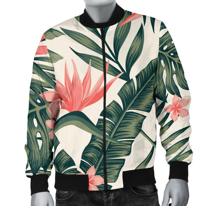 Tropical Flower Palm Leaves Men Bomber Jacket