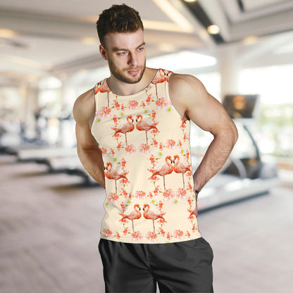Flamingo Hibiscus Print Pattern Men Tank Top
