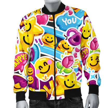 Emoji Sticker Print Pattern Men Bomber Jacket