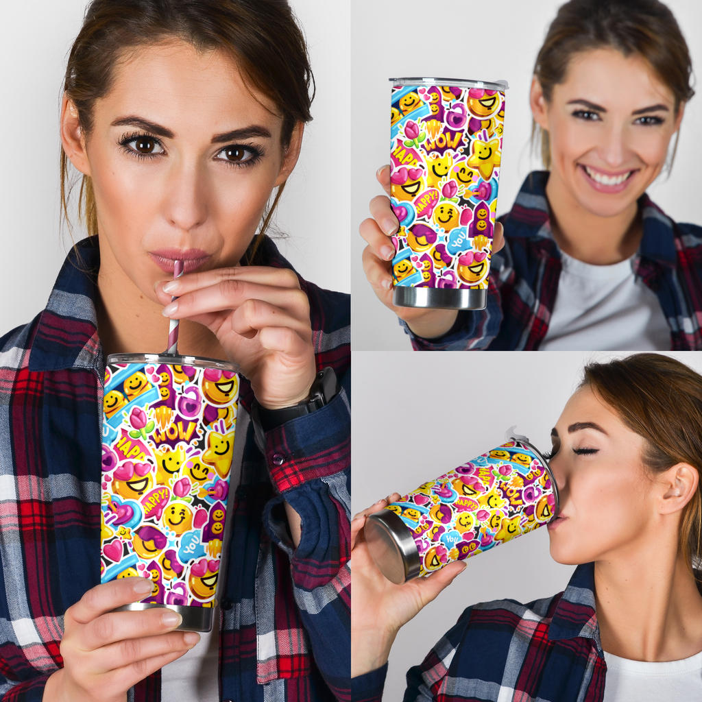 Emoji Sticker Print Pattern Tumbler