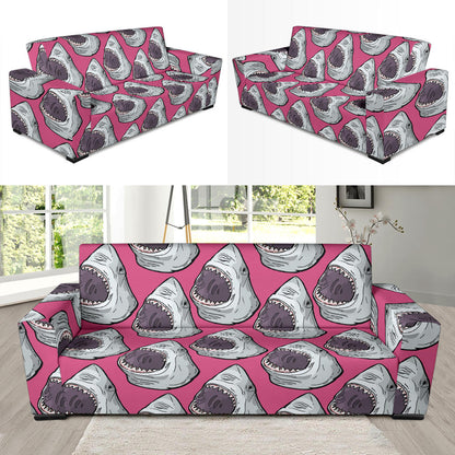 Great White Shark Pattern Print Design 01 Sofa Slipcover