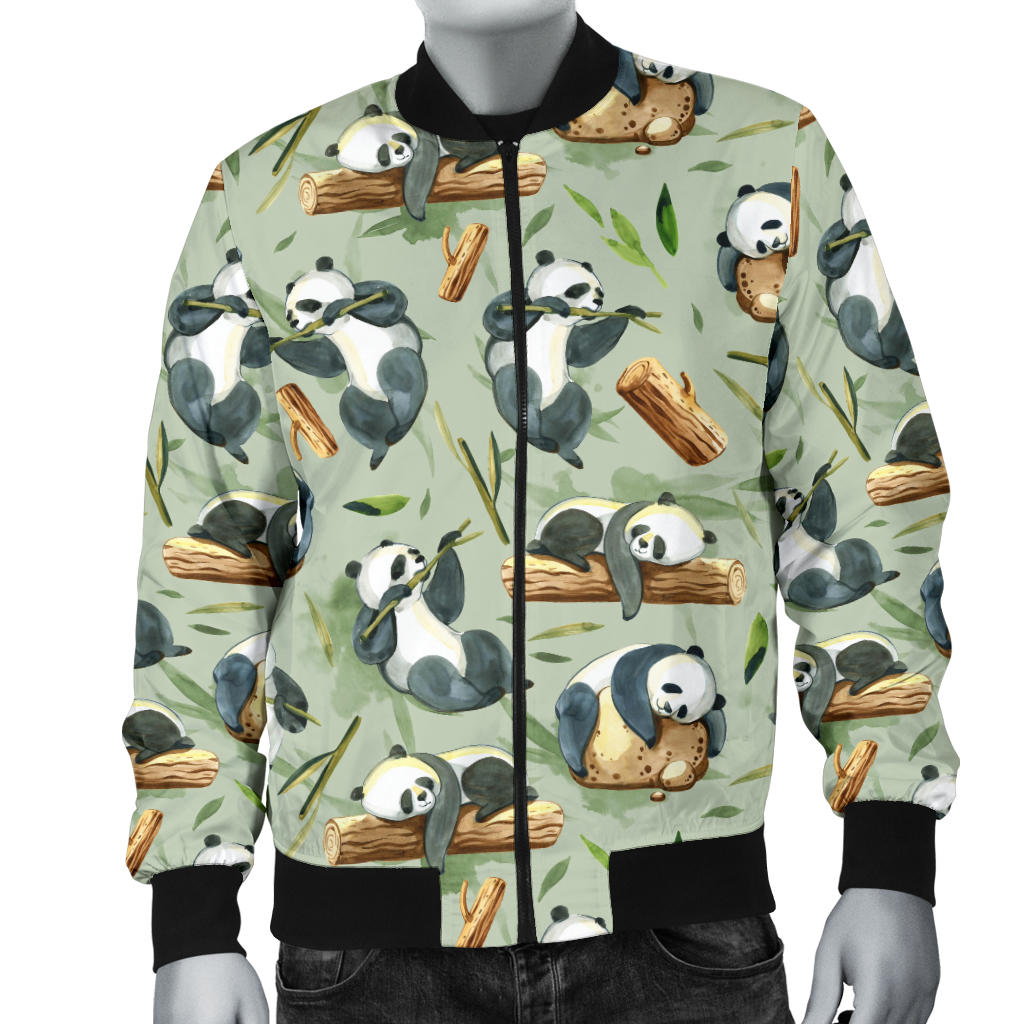 Panda Bear Design Bamboo Print Men Bomber Jacket