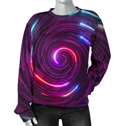 Vortex Twist Swirl Purple Neon Print Women Long Sleeve Sweatshirt