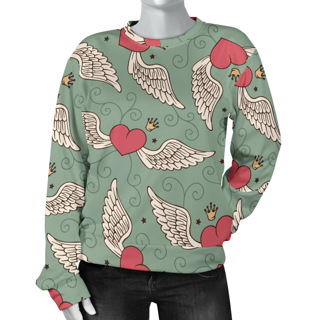 Angel Wings Heart Design Themed Print Women Long Sleeve Sweatshirt