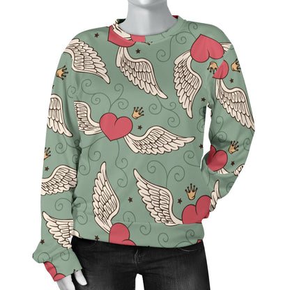 Angel Wings Heart Design Themed Print Women Long Sleeve Sweatshirt