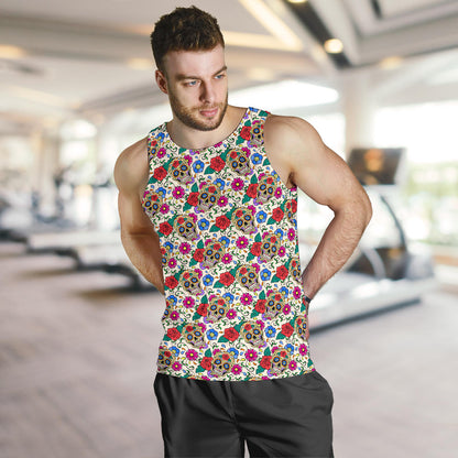 Sugar Skull Colorful Themed Print Men Tank Top
