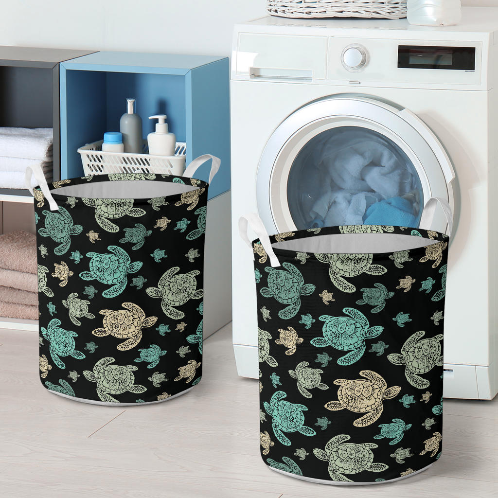 Sea Turtle Stamp Pattern Laundry Basket
