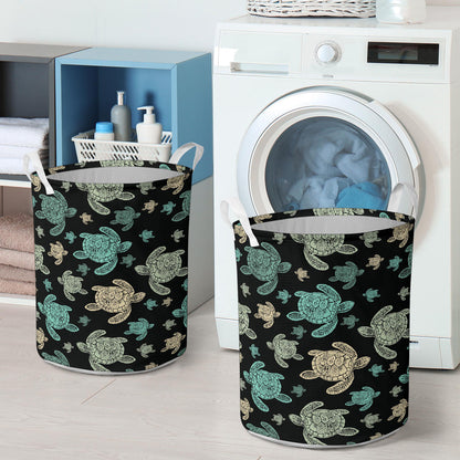 Sea Turtle Stamp Pattern Laundry Basket