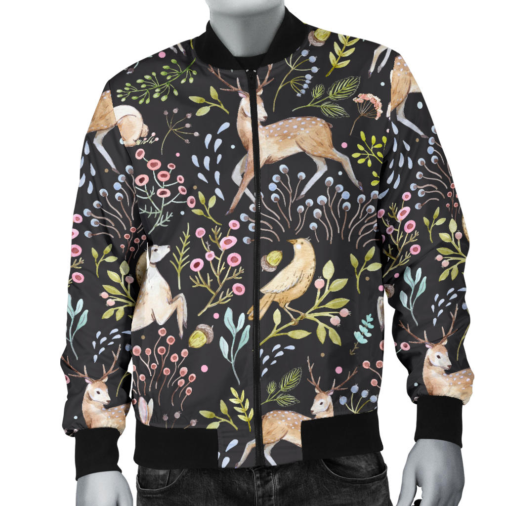 Deer Floral Jungle Men Bomber Jacket