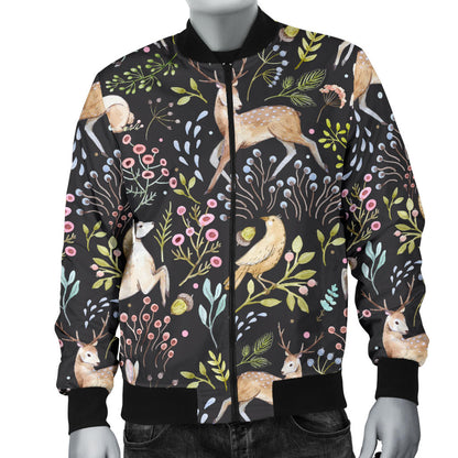 Deer Floral Jungle Men Bomber Jacket