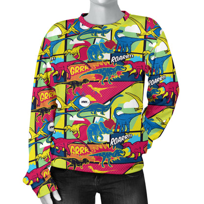 Dinosaur Comic Pop Art Style Women Long Sleeve Sweatshirt