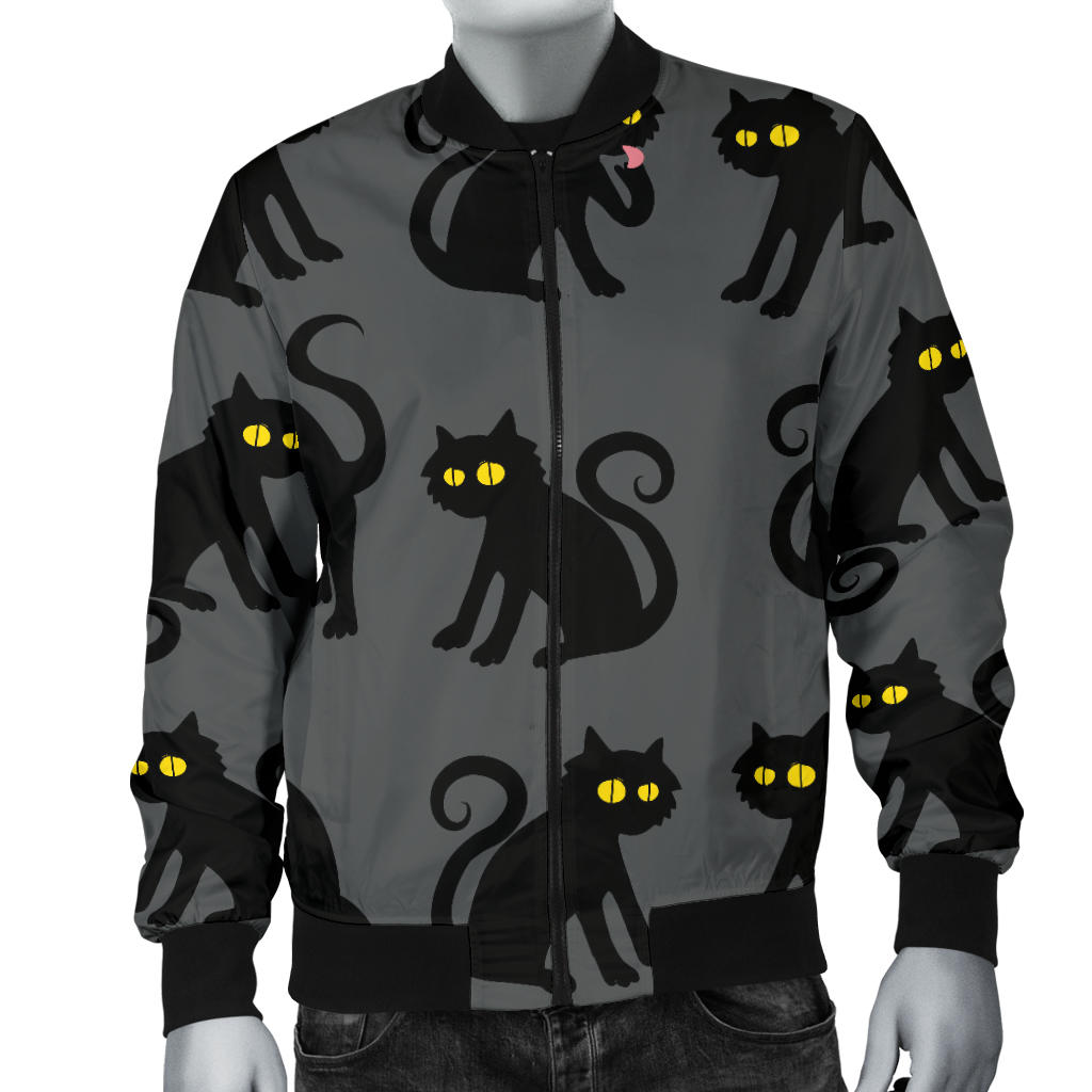 Black Cat Cute Print Pattern Men Bomber Jacket