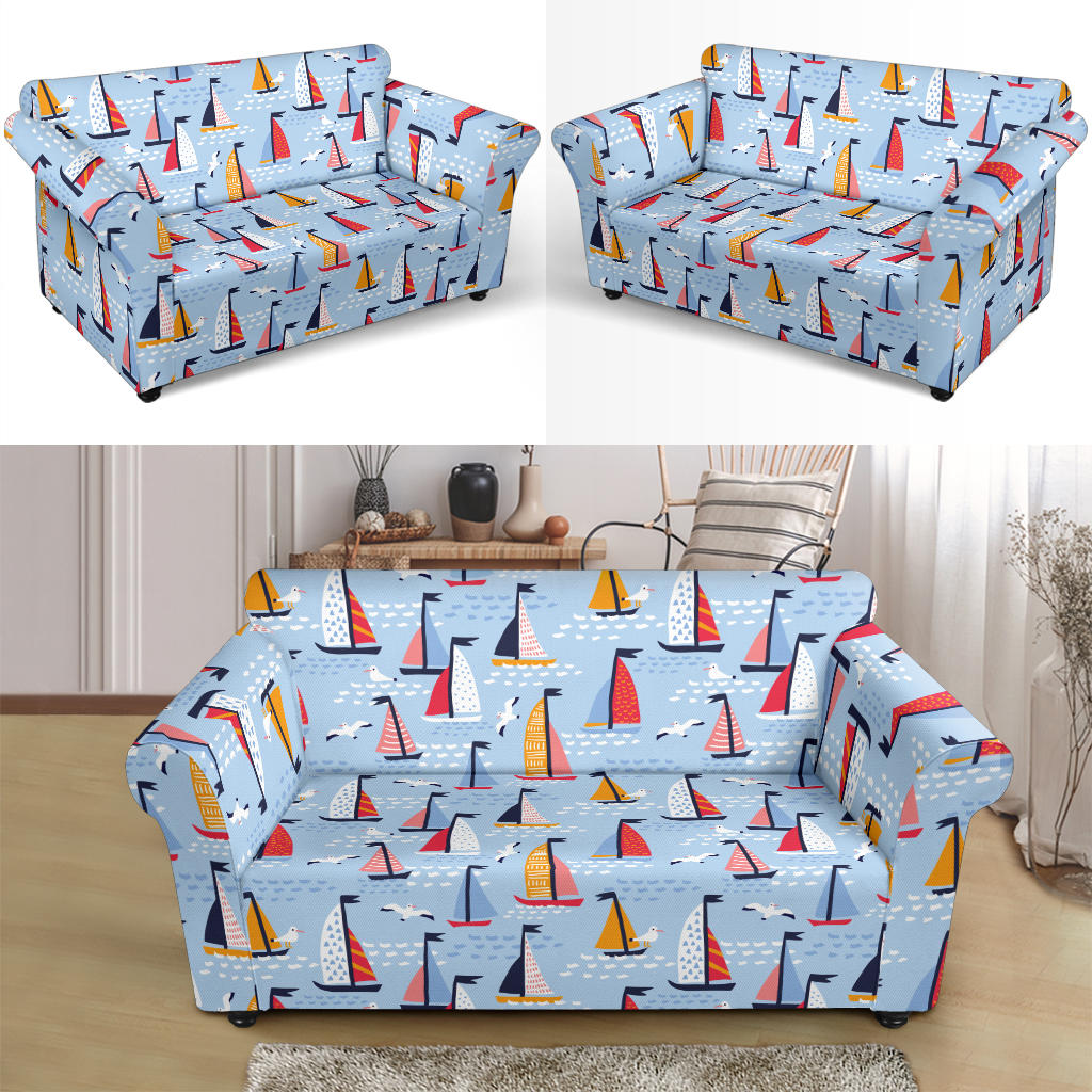 Sailboat Print Design LKS304 Loveseat Couch Slipcover