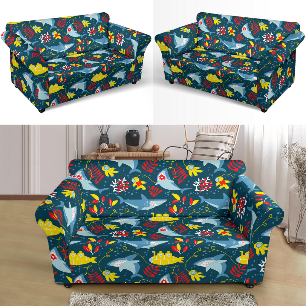 Scuba With Sharks Print Design LKS303 Loveseat Couch Slipcover