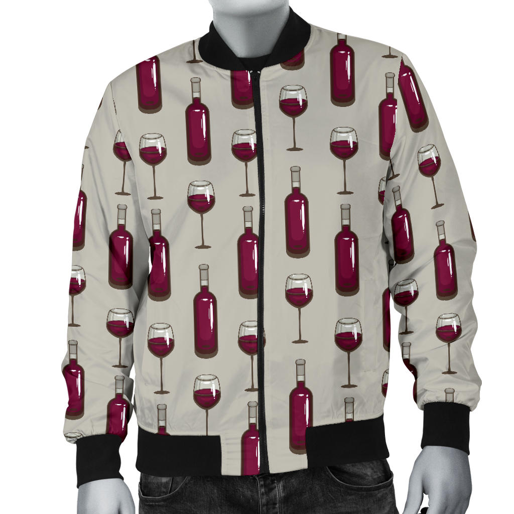 Wine Bottle Pattern Print Men Bomber Jacket