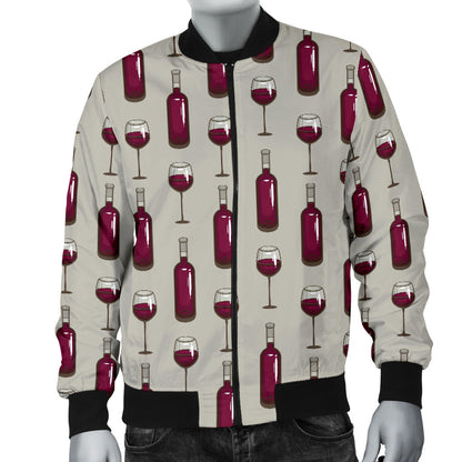 Wine Bottle Pattern Print Men Bomber Jacket