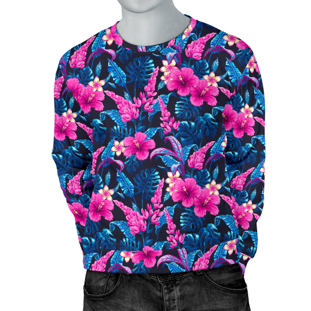 Tropical Folower Pink Themed Print Men Long Sleeve Sweatshirt