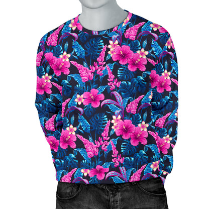 Tropical Folower Pink Themed Print Men Long Sleeve Sweatshirt