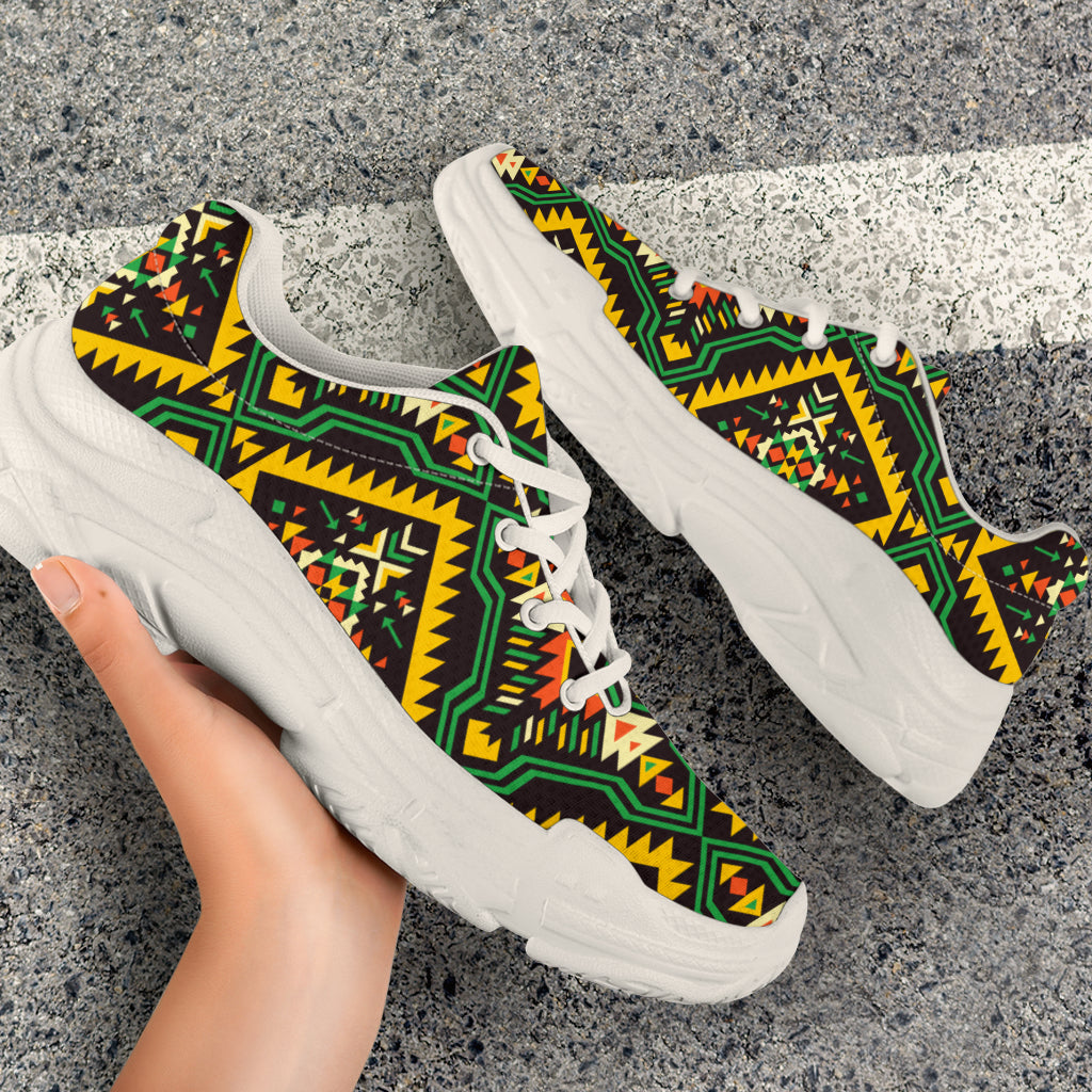 Kente Green Design African Print Chunky Sneakers