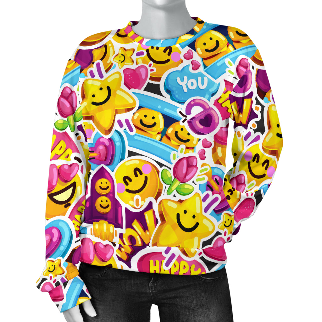 Emoji Sticker Print Pattern Women Long Sleeve Sweatshirt