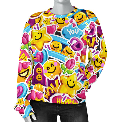 Emoji Sticker Print Pattern Women Long Sleeve Sweatshirt