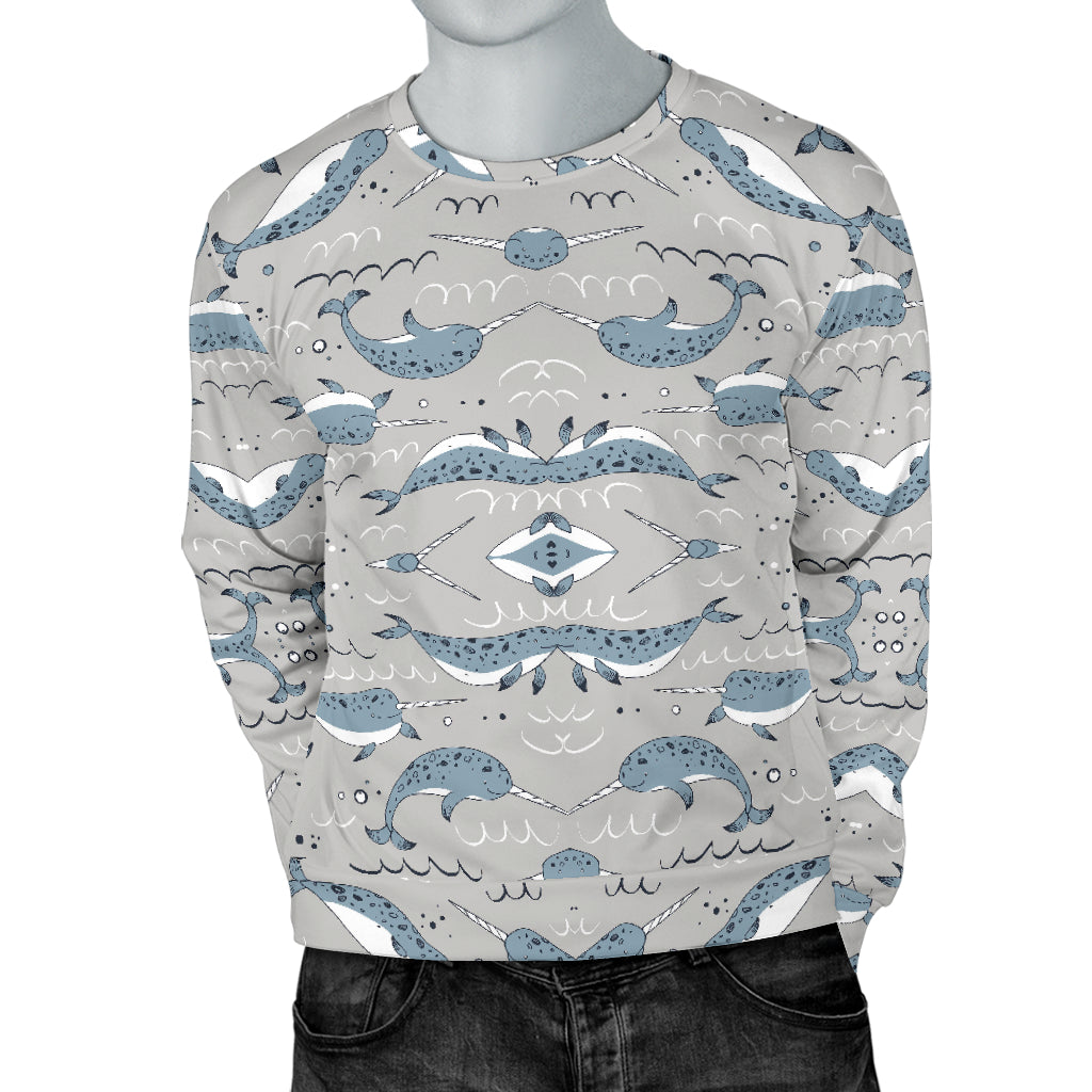 Narwhal Pattern Print Men Long Sleeve Sweatshirt
