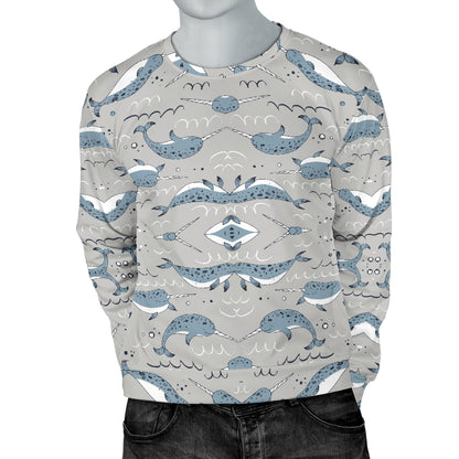 Narwhal Pattern Print Men Long Sleeve Sweatshirt