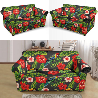 Hibiscus Red With Parrotprint Design LKS303 Loveseat Couch Slipcover