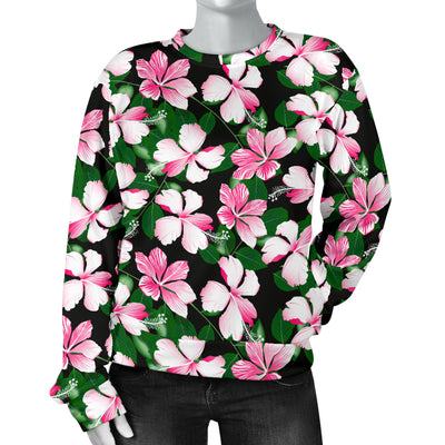 Hibiscus Pink Flower Hawaiian Print Women Long Sleeve Sweatshirt