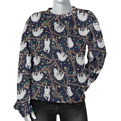 Sloth Happy Design Themed Print Women Long Sleeve Sweatshirt