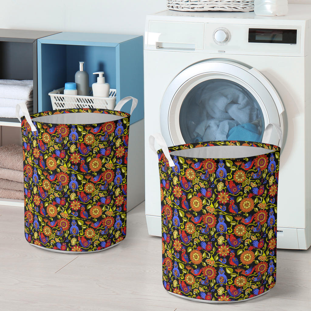 Steampunk Bird Design Themed Print Laundry Basket
