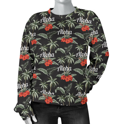 Aloha Palm Tree Design Themed Print Women Long Sleeve Sweatshirt