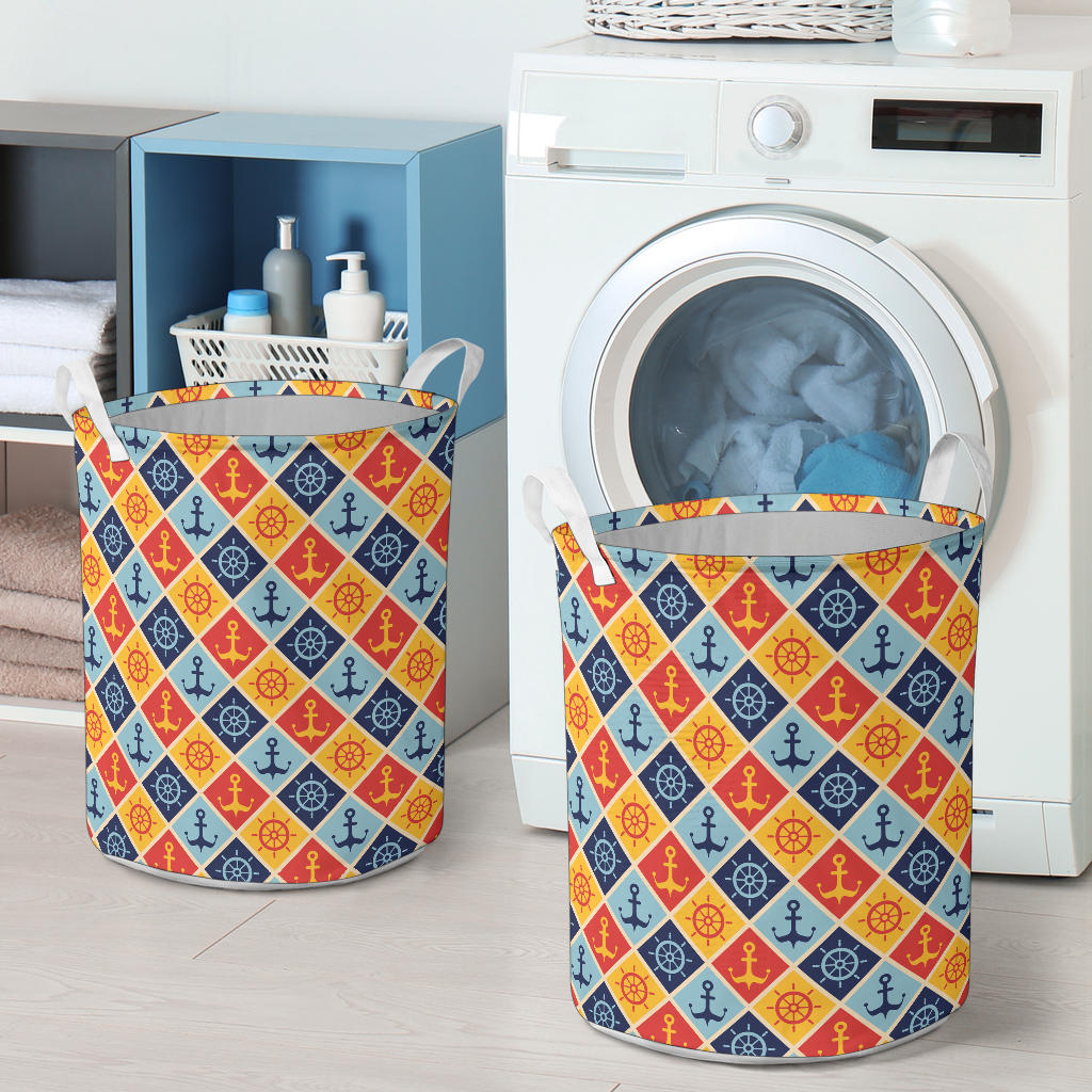 Nautical Pattern Design Themed Print Laundry Basket