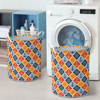 Nautical Pattern Design Themed Print Laundry Basket