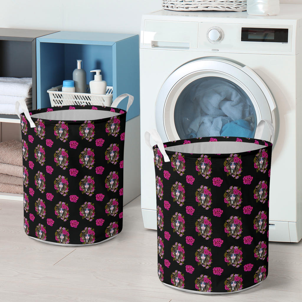 Day of the Dead Makeup Girl Laundry Basket