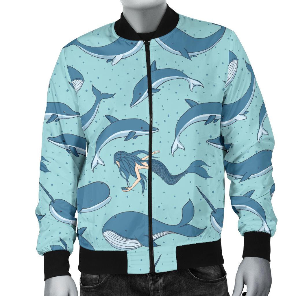 Narwhal Themed Print Men Bomber Jacket