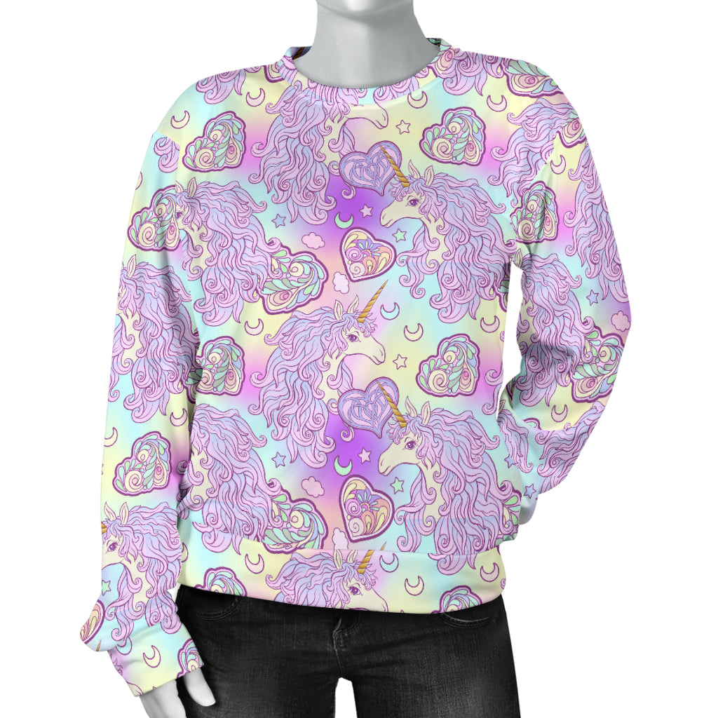 Unicorn Rainbow Star Heart Print Women Long Sleeve Sweatshirt