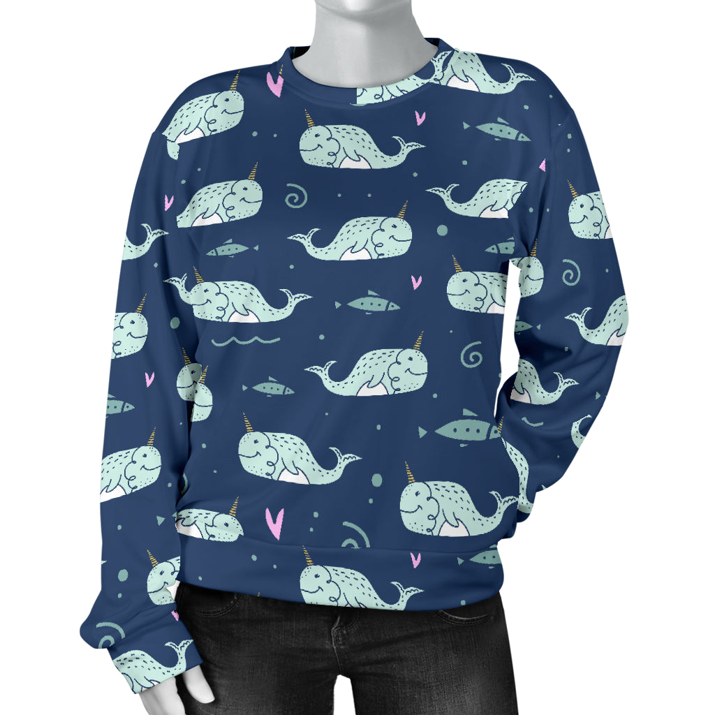 Narwhal Design Print Women Long Sleeve Sweatshirt