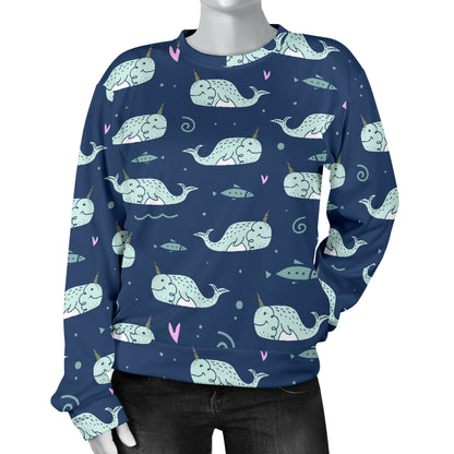 Narwhal Design Print Women Long Sleeve Sweatshirt
