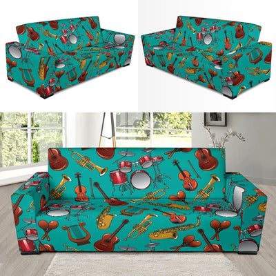 Drum Set Pattern Print Design 01 Sofa Slipcover