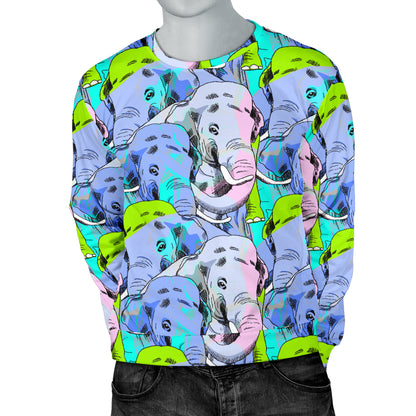 Elephant Art color Print Pattern Men Long Sleeve Sweatshirt