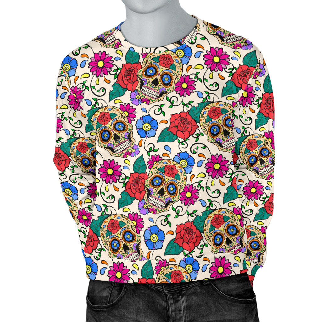 Sugar Skull Colorful Themed Print Men Long Sleeve Sweatshirt