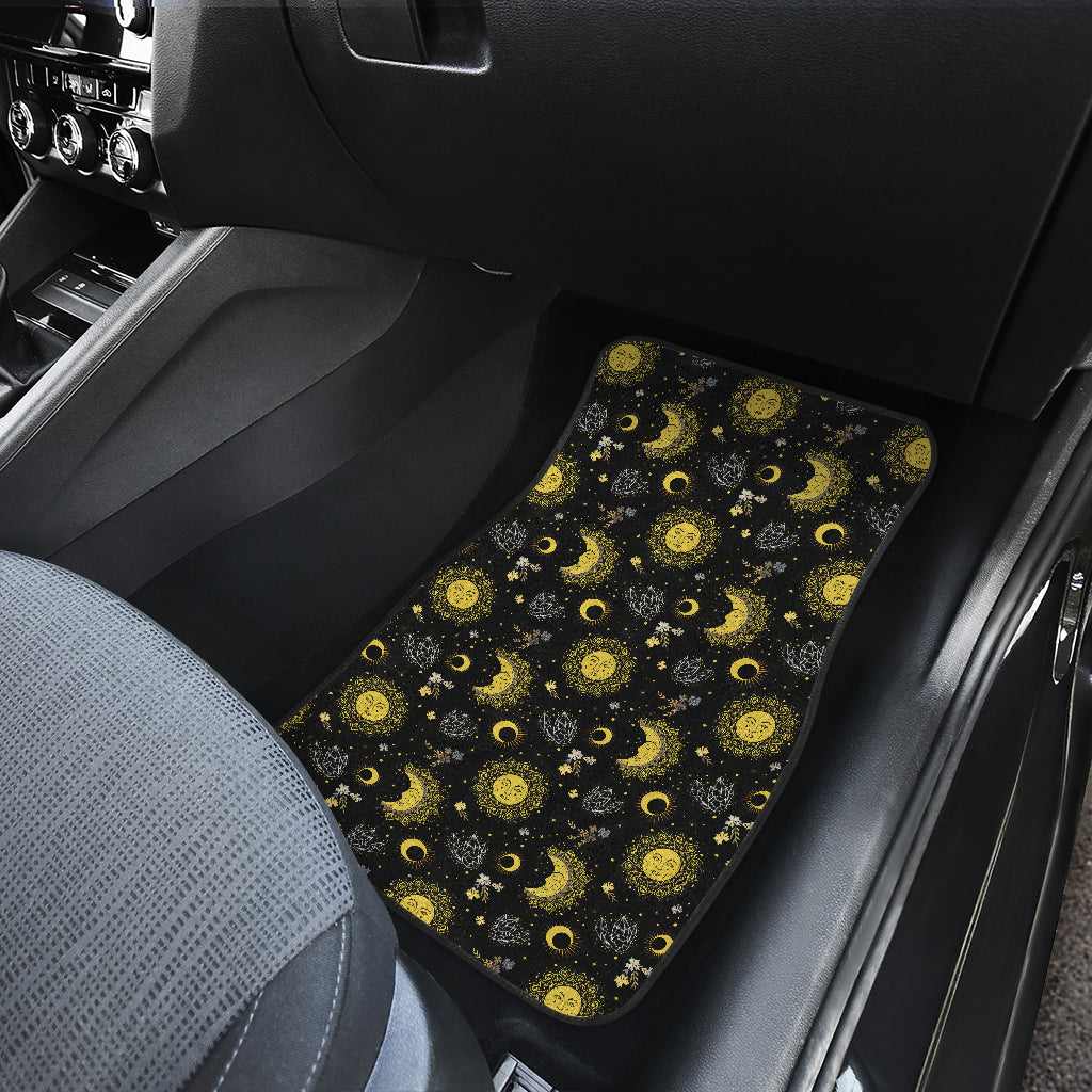 Sun Moon Golden Design Themed Print Car Floor Mats Front Back