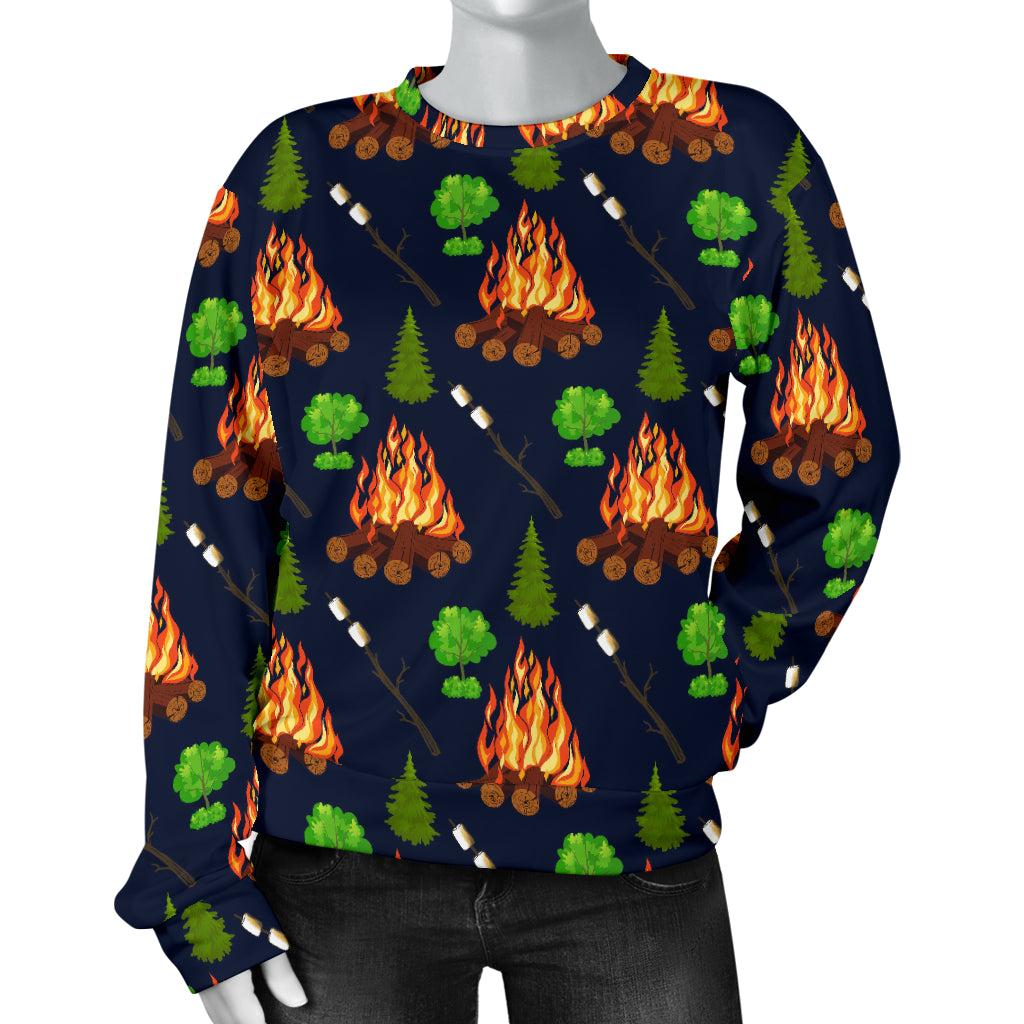 Camfire marshmallow Camping Design Print Women Long Sleeve Sweatshirt